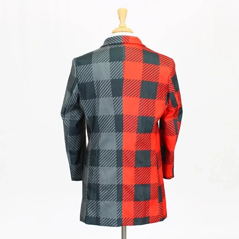 Unique M (40R) Red & Gray Check Poly Two Button Sport Coat Blazer Jacket…